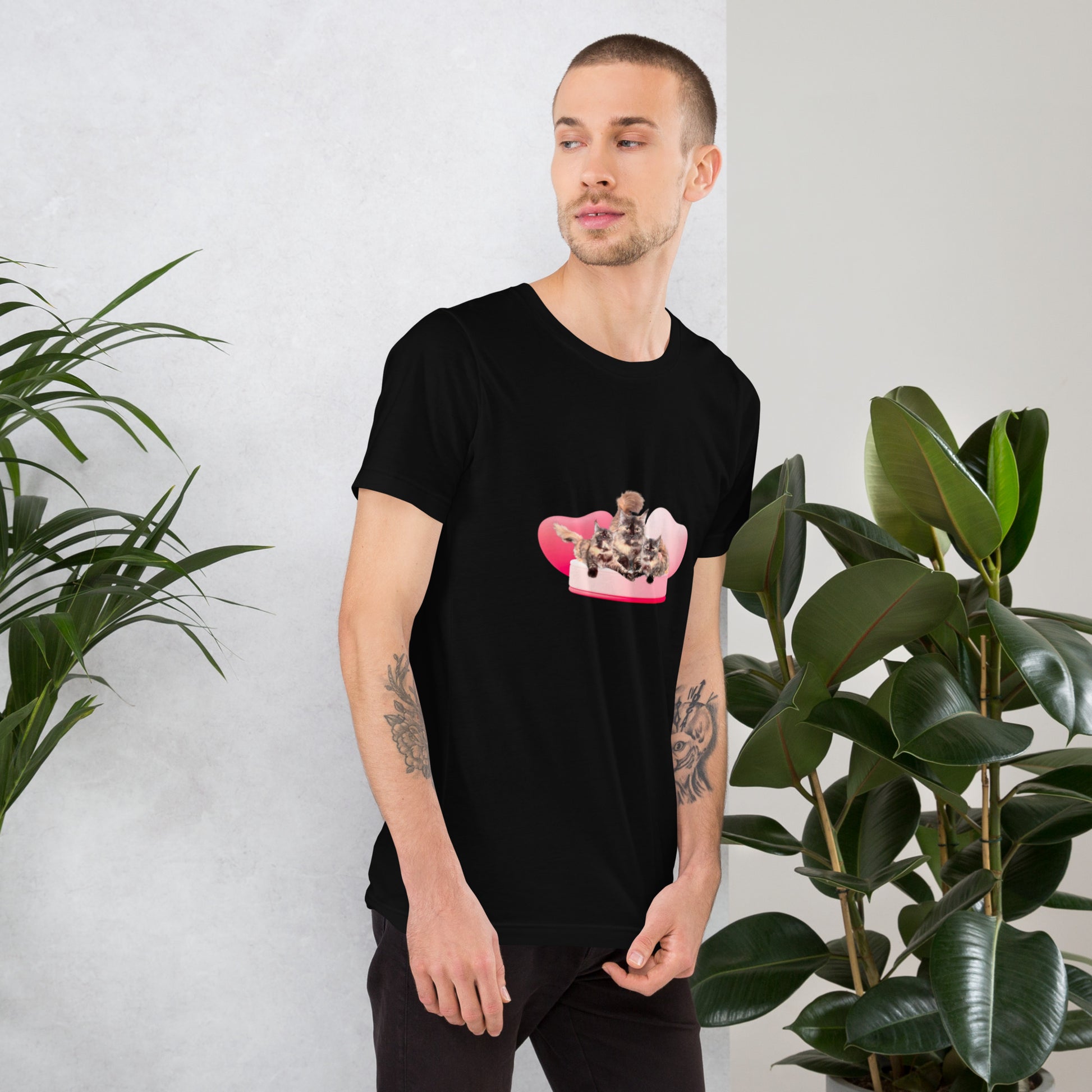 Unisex t-shirt Valentine Cat XVI The DEEP Store Black XS
