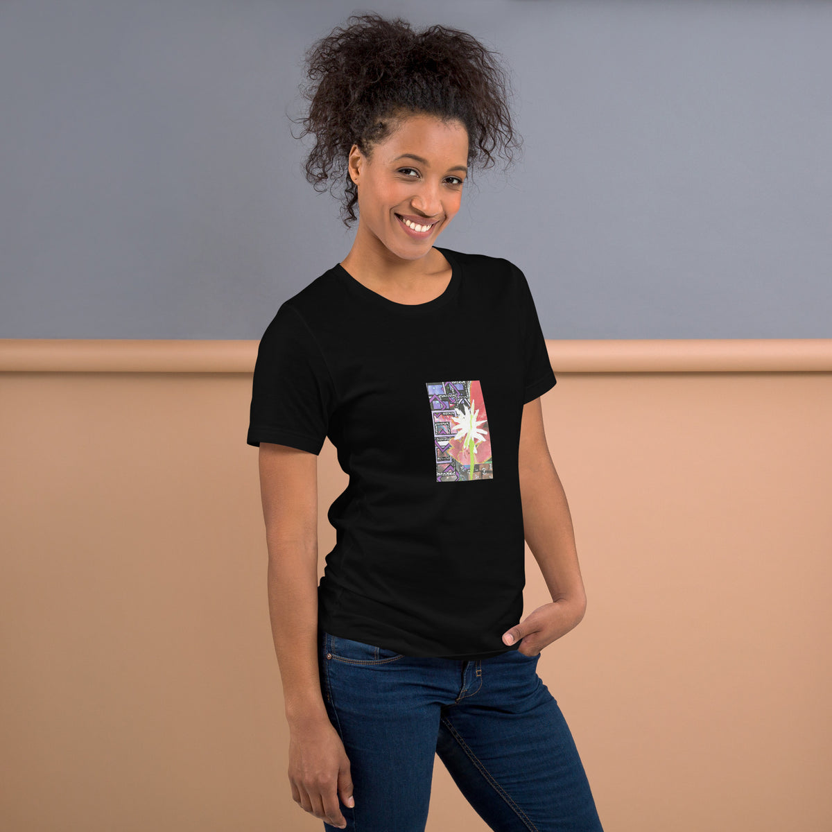 Huber Floral Unisex T-Shirt - Supports cat rescue The DEEP Store Black XS