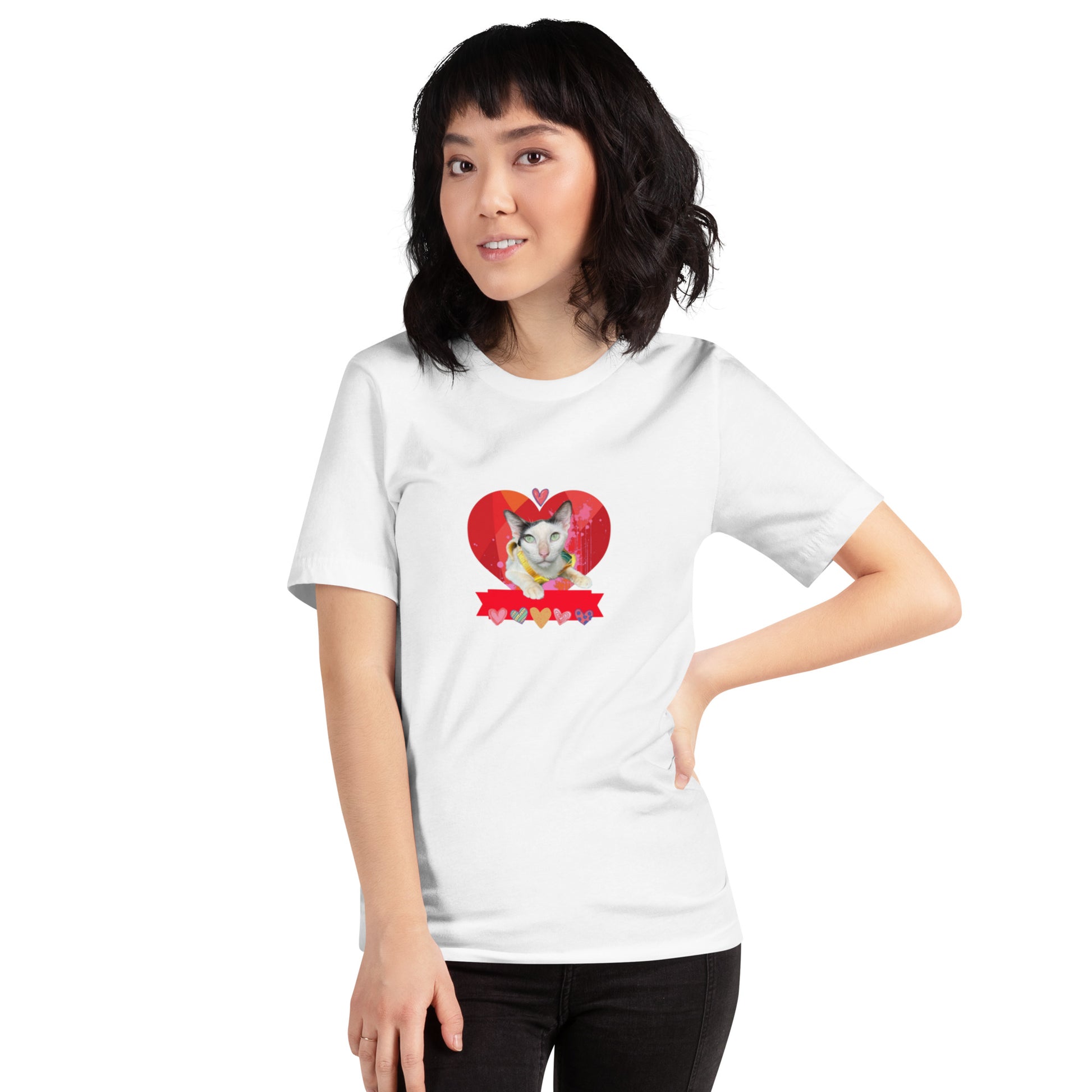 Unisex t-shirt Valentine Cat IV The DEEP Store White XS