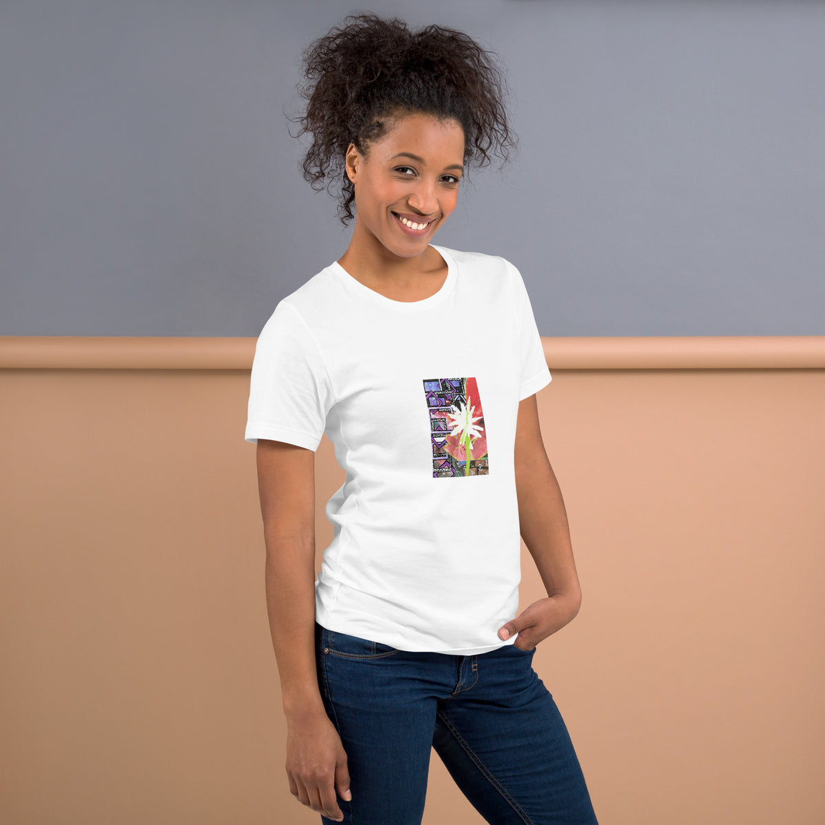 Huber Floral Unisex T-Shirt - Supports cat rescue The DEEP Store White XS